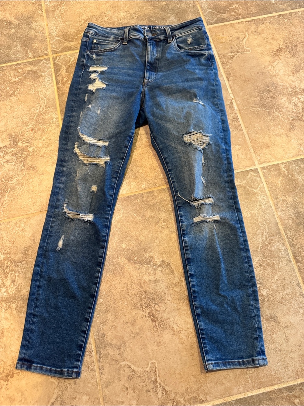 H&M Ripped Skinny Jeans in Dark Blue
